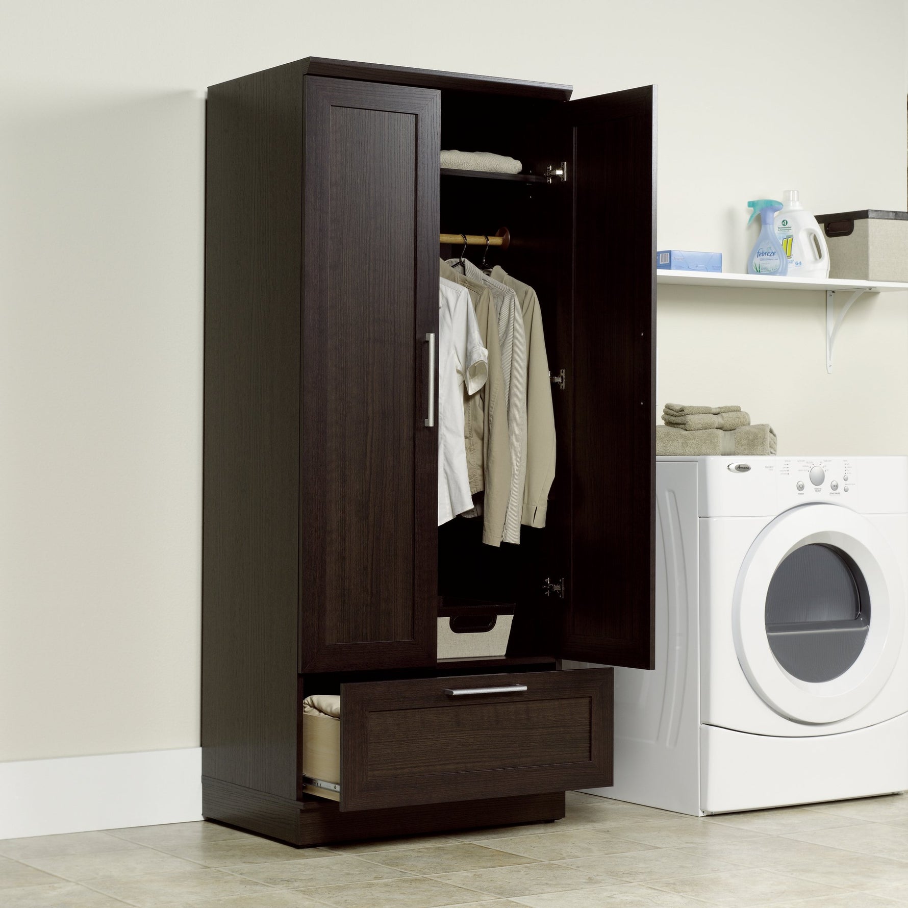 Sauder 411802 HomePlus Wardrobe/Storage Cabinet, L: 28.98" x W: 20.95" x H: 71.18", Sienna Oak finish