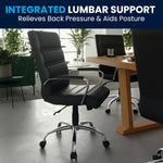 Flash Furniture Whitney Mid-Back Swivel LeatherSoft Desk Chair with Wheels, Padded Seat and Armrests, Adjustable Height Padded Office Chair, Black