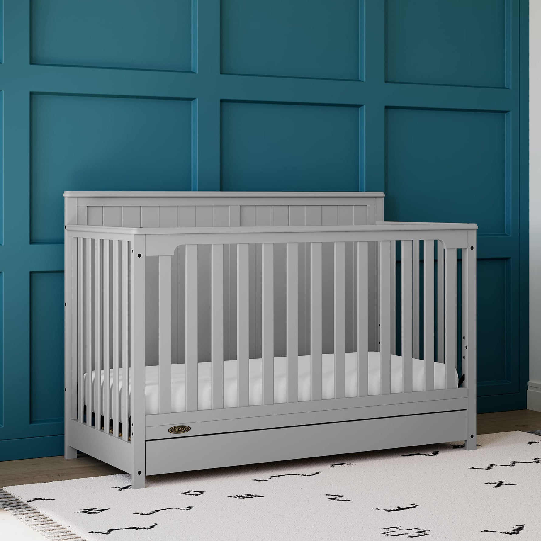 Graco Hadley 5-in-1 Convertible Crib with Drawer – GREENGUARD Gold Certified, Fits Standard Crib Mattress, Converts to Toddler Bed, Daybed and Full Bed, 4 Adjustable Mattress Heights (White)