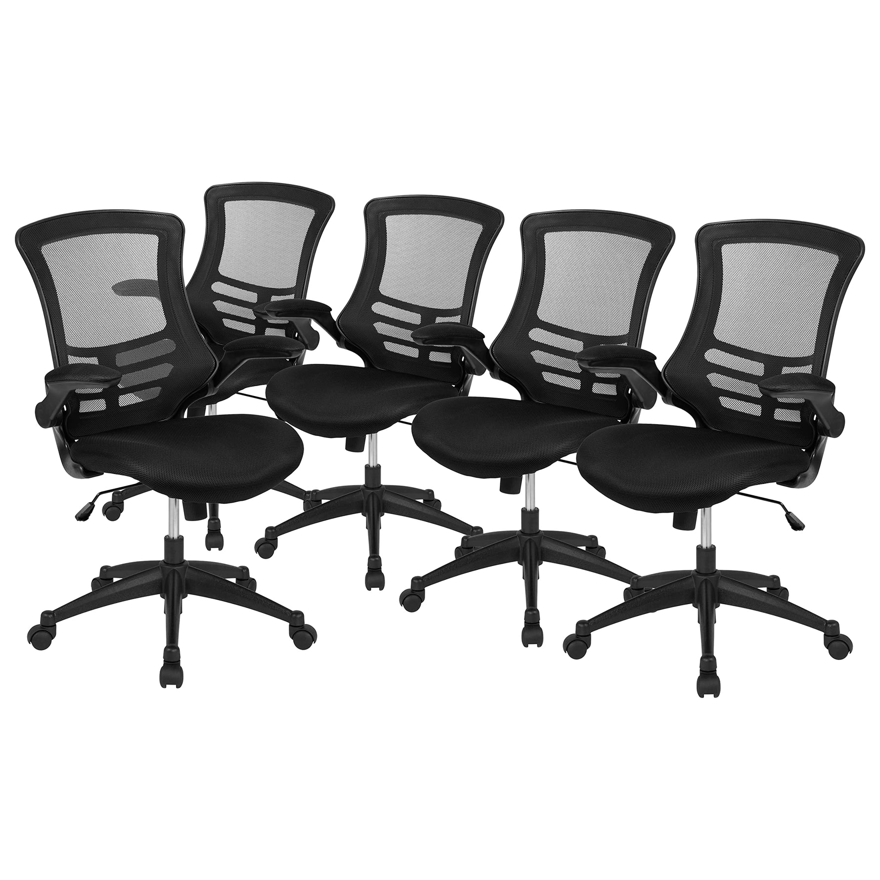 Flash Furniture Kelista Mid-Back Swivel Office Chair with Adjustable Seat Height, Ergonomic Mesh Desk Chair with Flip-Up Armrests, Black