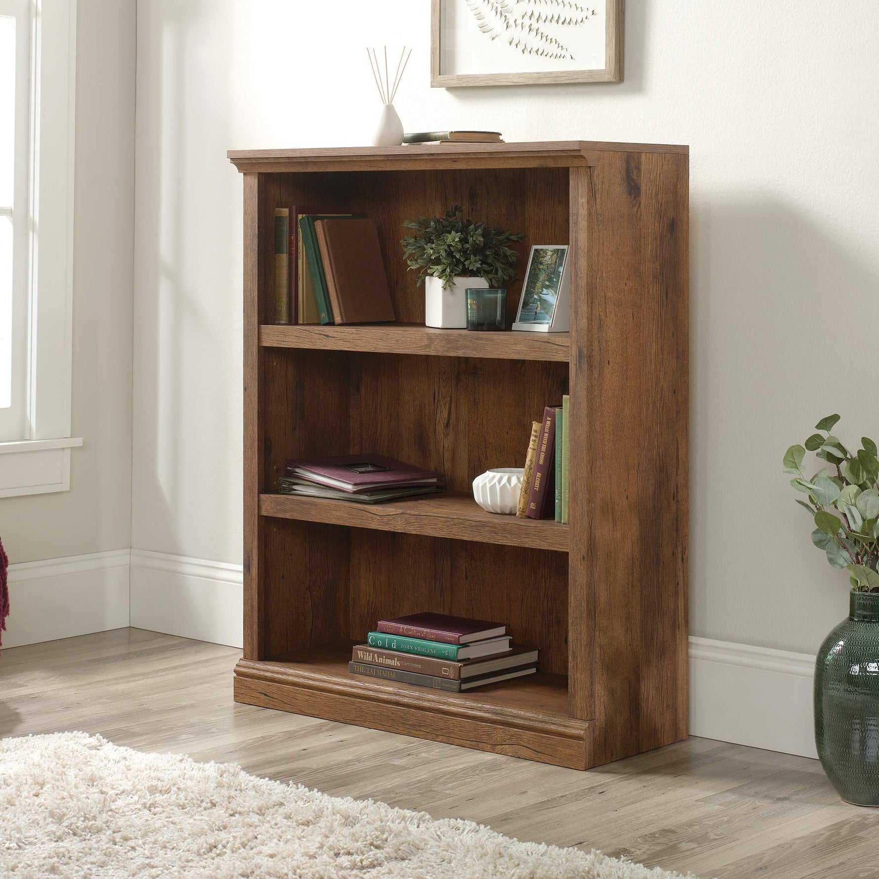 Sauder Miscellaneous Storage 3-Shelf Bookcase/ Book shelf, Oiled Oak finish