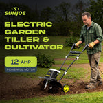 Sun Joe Corded Electric Garden Tiller & Cultivator with Steel Tines, 16 Inch, 12-Amp Motor - Heavy-Duty Tilling Machine for Lawn, Yard, and Gardening Care, TJ603E
