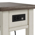 Signature Design by Ashley Bolanburg Chairside End Table With Charging Station, Two-Tone Wood Accent Table With Drawer Storage, Plank Top Design for Living Room or Bedroom, Antique White