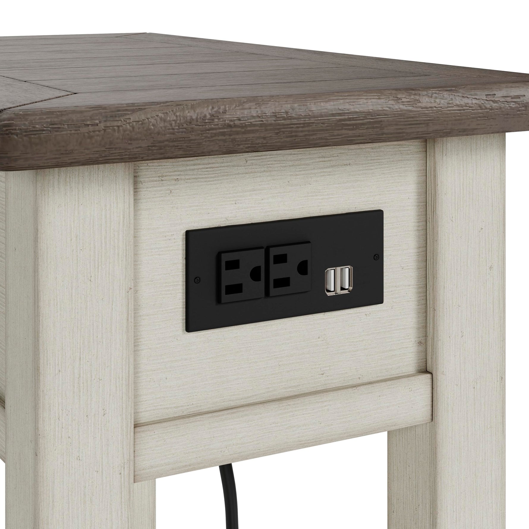 Signature Design by Ashley Bolanburg Chairside End Table With Charging Station, Two-Tone Wood Accent Table With Drawer Storage, Plank Top Design for Living Room or Bedroom, Antique White