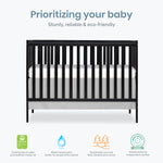 Dream On Me Synergy 5-in-1 Convertible Full-Size Baby Crib with Toddler, Day & Full Bed Conversion in White, GreenGuard Gold & BSA, 3 Mattress Heights, Sustainable Pinewood