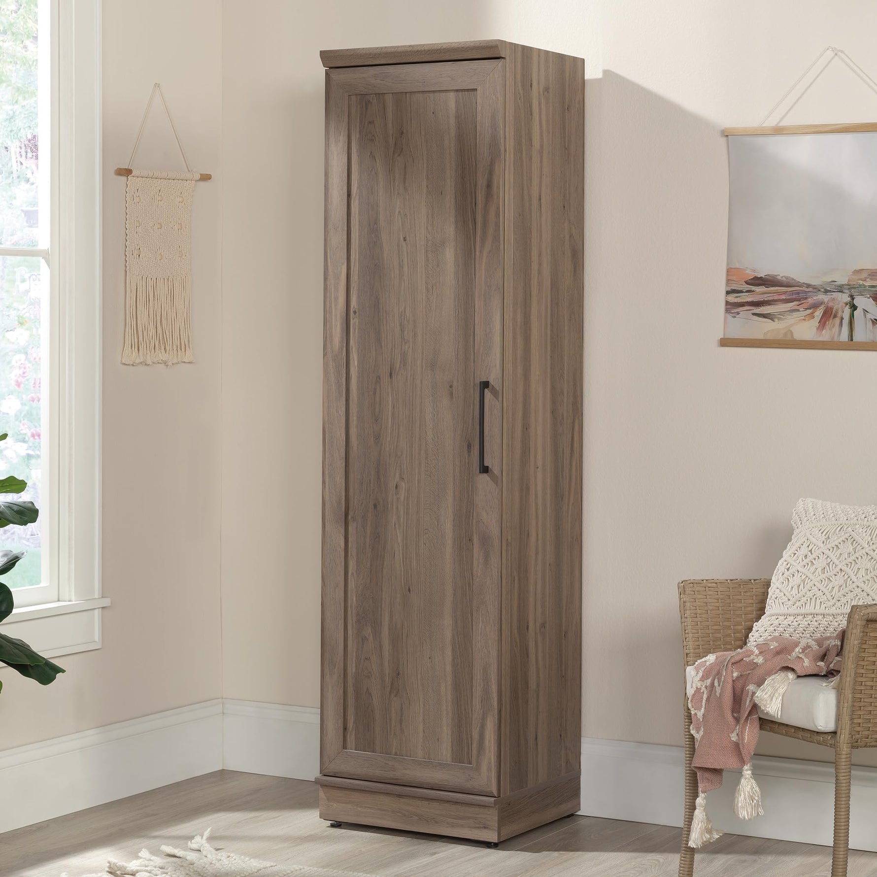 Sauder HomePlus Narrow Pantry Storage Cabinet Slim Single Door with Adjustable Shelves, Kitchen Storage Cabinet, in Soft White