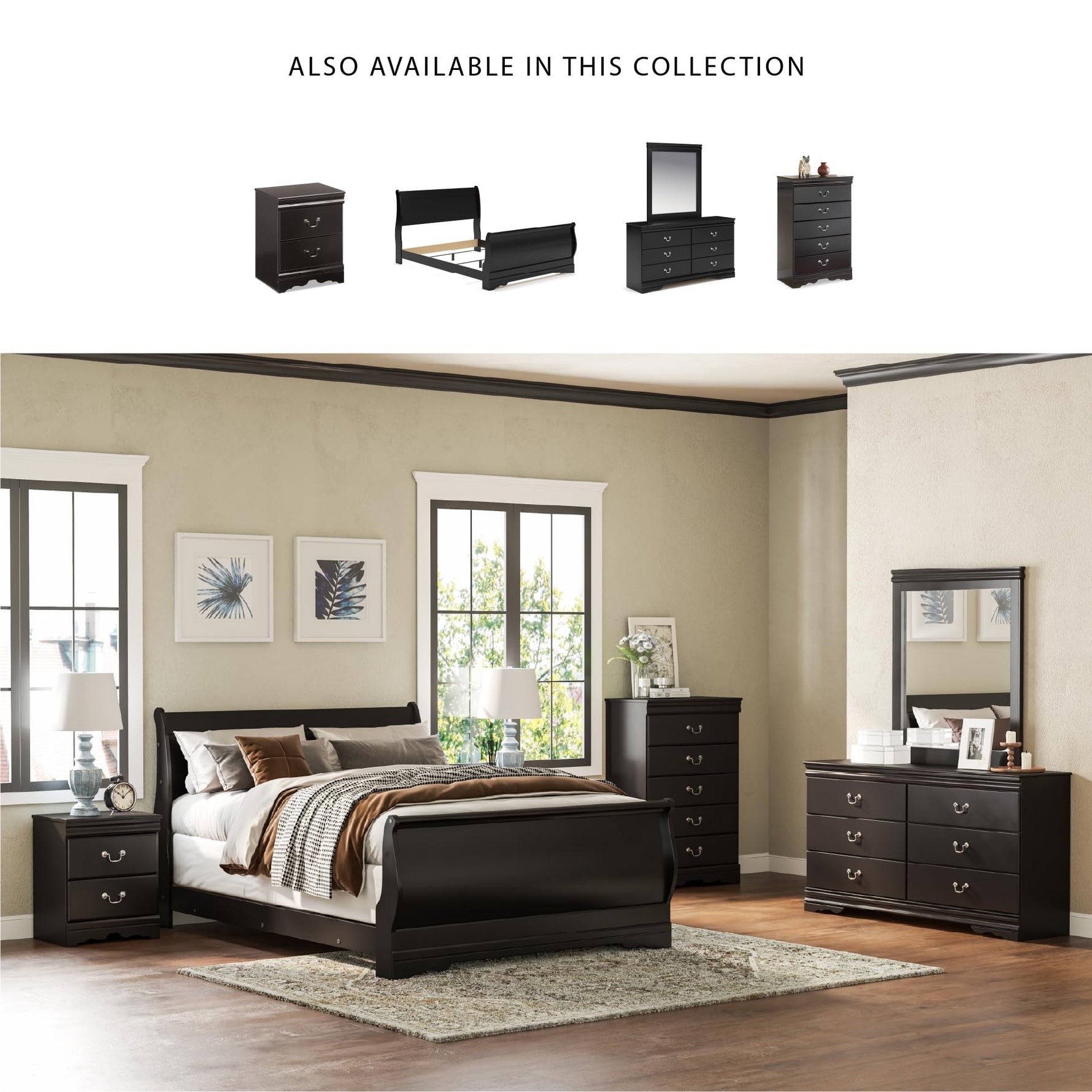 Signature Design by Ashley Alisdair Traditional 2 Drawer Nightstand, 23.75" Tall, Dark Brown