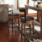 Signature Design by Ashley Valebeck Upholstered Swivel Stool, Cushioned Seat, Woven Fabric Upholstery, Wood, 24" H, Brown & Black