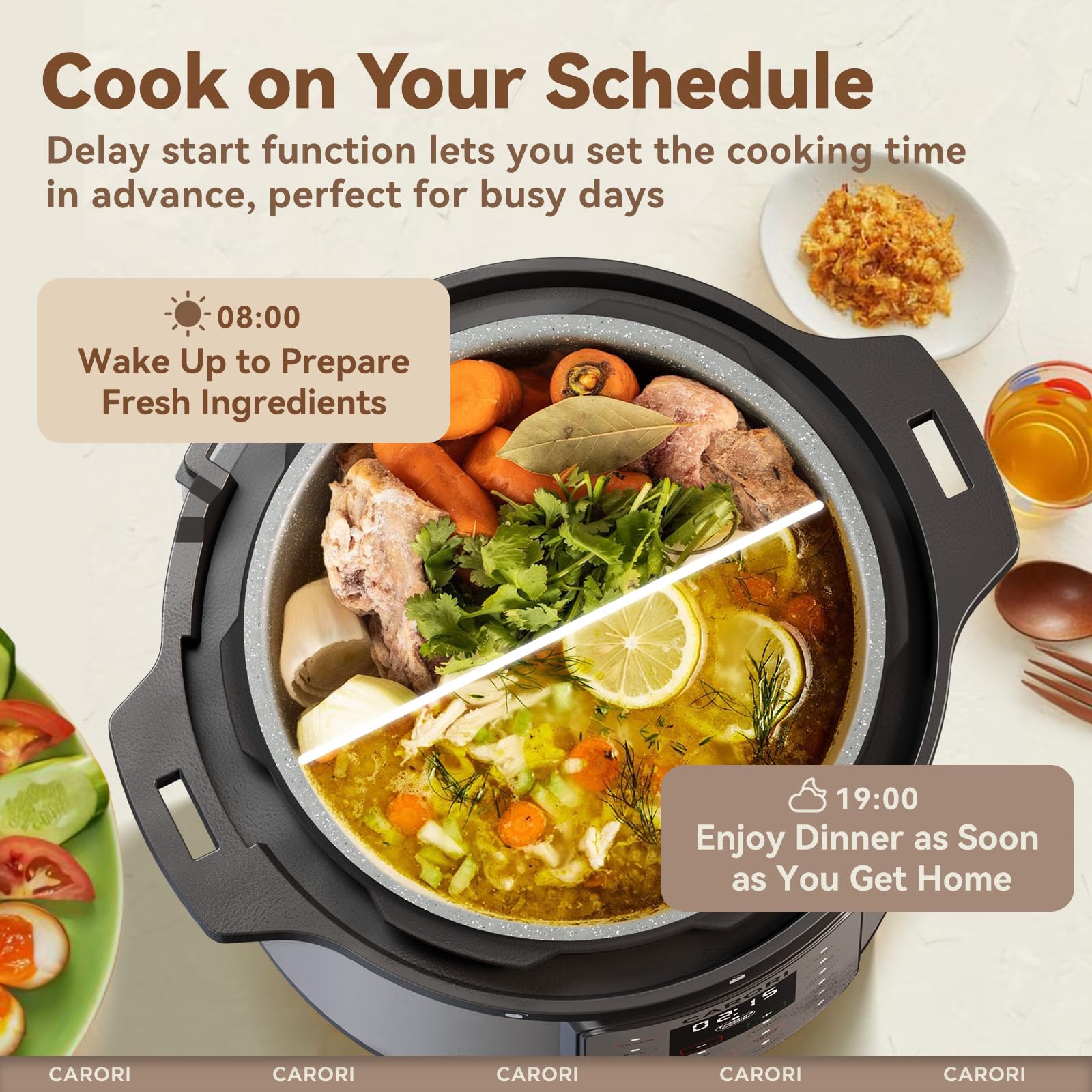 12-in-1 Electric Pressure Cooker 8 Quart, 1200W olla de presion Multi-Cooker with Non-Stick Ceramic Pot, Slow Rice Cooker, Saute, Steamer, Yogurt & Food Warmer, Delay Timer, Silver