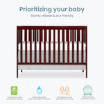 Dream On Me Synergy 5-in-1 Convertible Full-Size Baby Crib with Toddler, Day & Full Bed Conversion in White, GreenGuard Gold & BSA, 3 Mattress Heights, Sustainable Pinewood