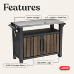 Keter Unity XL Portable Outdoor Table with Stainless Steel Top for Kitchen Prep and Outdoor Storage Cabinet for Grilling Accessories, Dark Grey