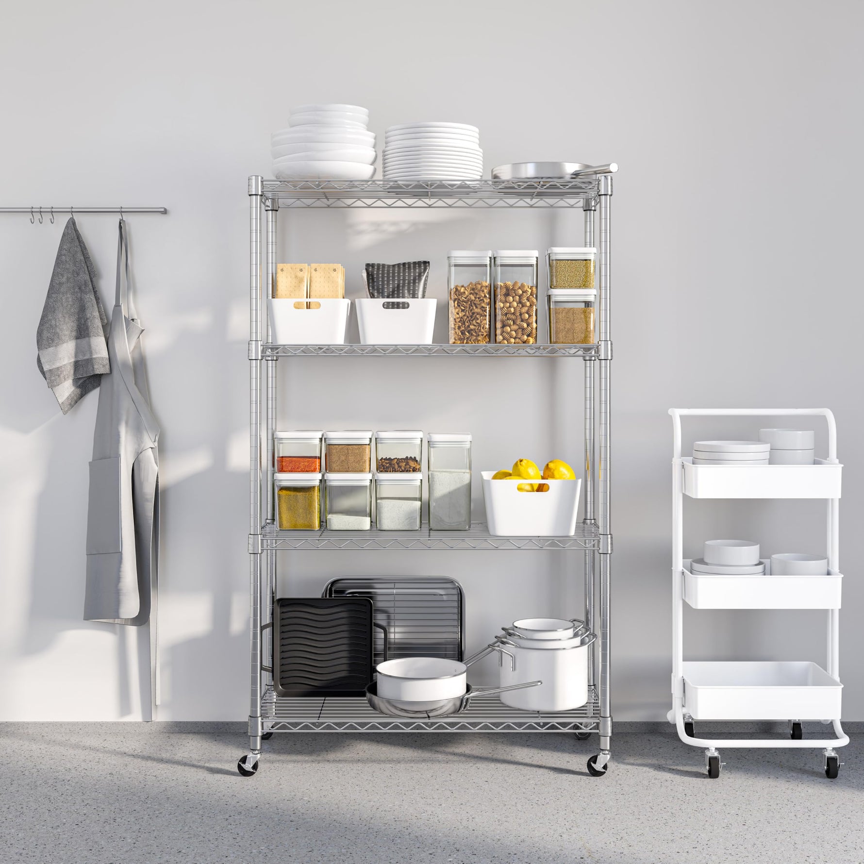 5-Tier Steel Wire Shelving, 30"W x 14"D x 61.5"H | Durable solid steel wire storage rack with adjustable shelves featuring 300 pounds per shelf weight capacity for home use