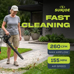 Sun Joe SBJ597E All-Purpose Electric Leaf Blower, 6-Amp Motor, 155 MPH, 260 CFM, Black - Lightweight & Compact, One-Hand Operation for Yards, Porches, Patios, Walkways, Decks, Garage & Light Snow