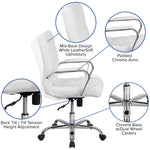 Flash Furniture Whitney Mid-Back Swivel LeatherSoft Desk Chair with Wheels, Padded Seat and Armrests, Adjustable Height Padded Office Chair, Black