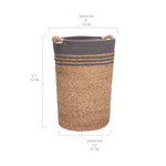 Seville Classics Premium Natural Handwoven Portable Laundry Bin Basket with Carrying Handles, Household Storage for Clothes, Linens, Sheets, Natural Water Hyacinth and Gray Rope, 3 Piece Set