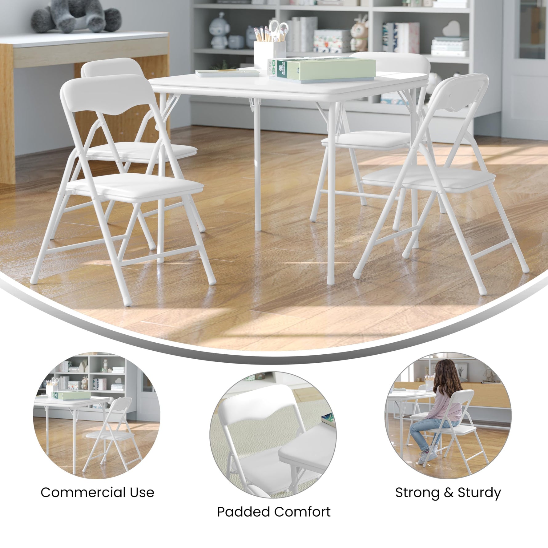 Flash Furniture Mindy Kids 5-Piece set Folding Square Table and Chairs Set for Daycare and Classrooms, Children's Activity Table and Chairs Set, Multicolor