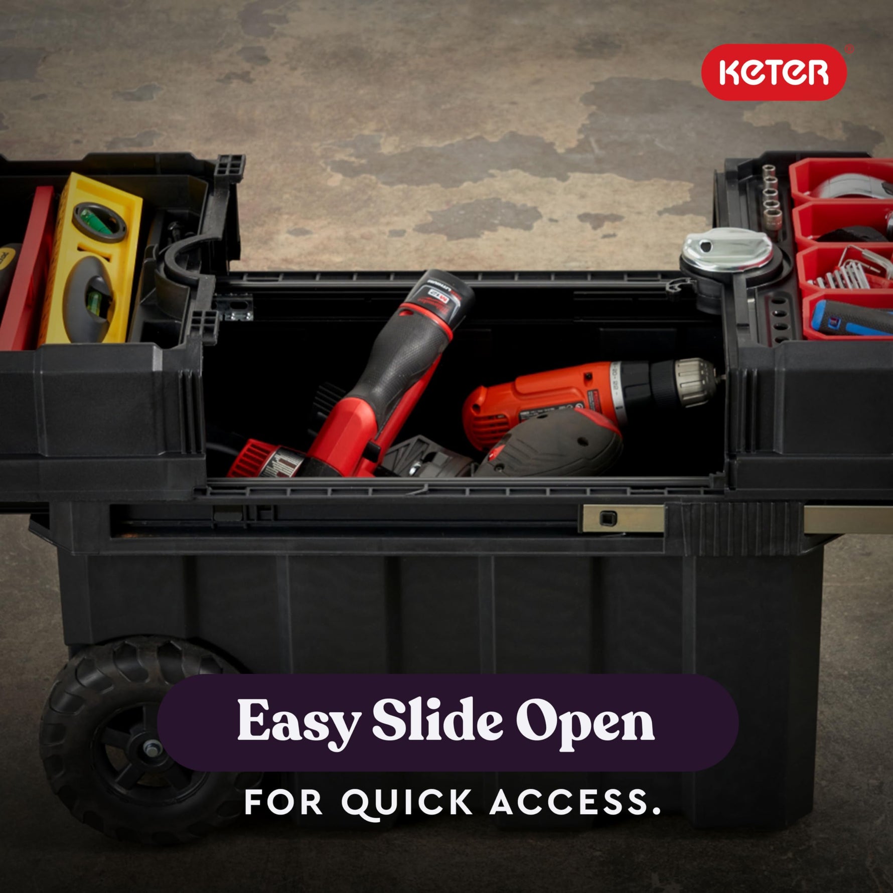Keter Stack-n-Roll 3-Piece Rolling Tool Storage System – Includes Dolly, Tool Box & Deep Power Tool Case | Modular Mobile Tool Organizer | Stackable Design for Garage, Jobsite & Workshop