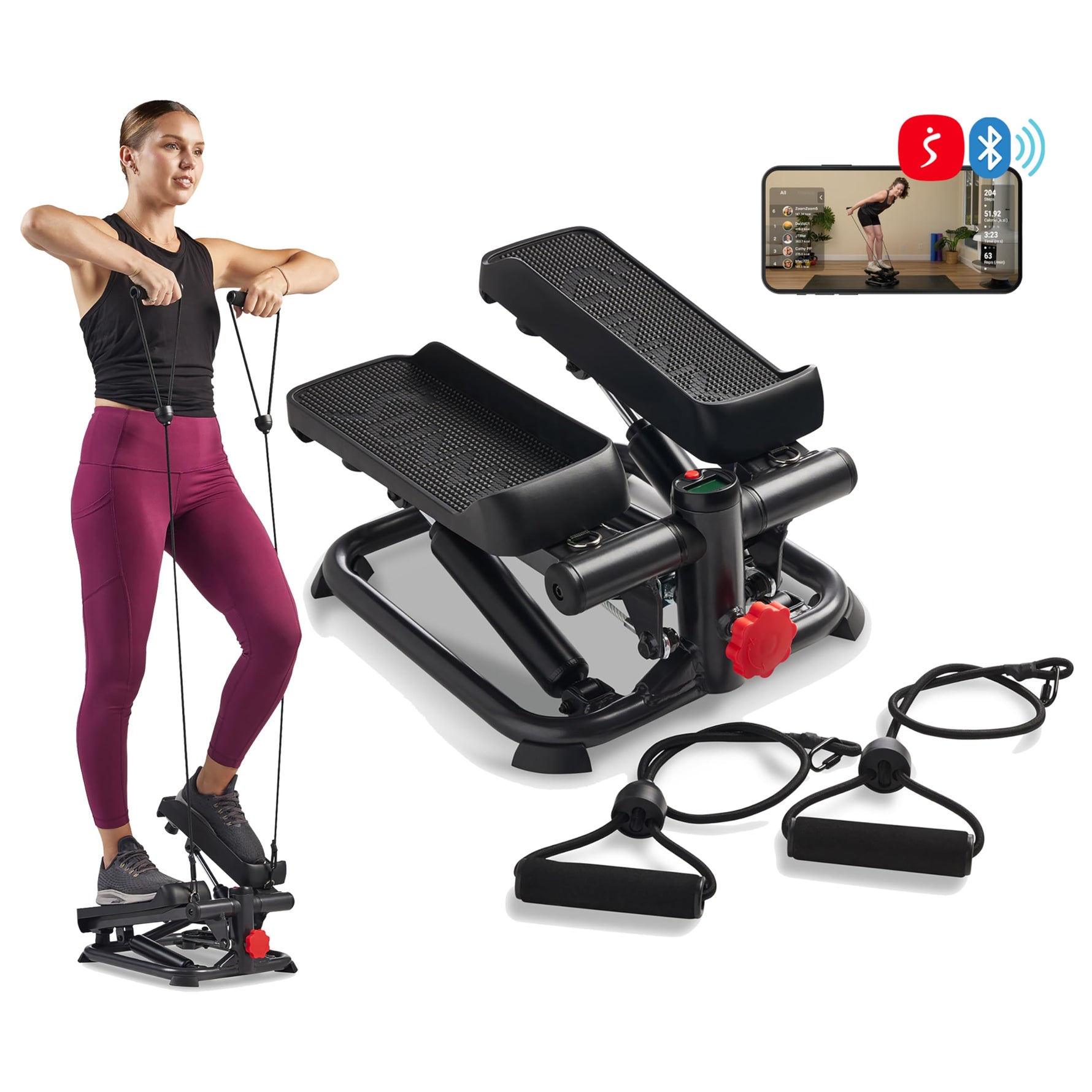 Sunny Health & Fitness Mini Steppers with Digital Monitor and Resistance Bands, Compact Low-Impact Cardio Machines for Home Workouts