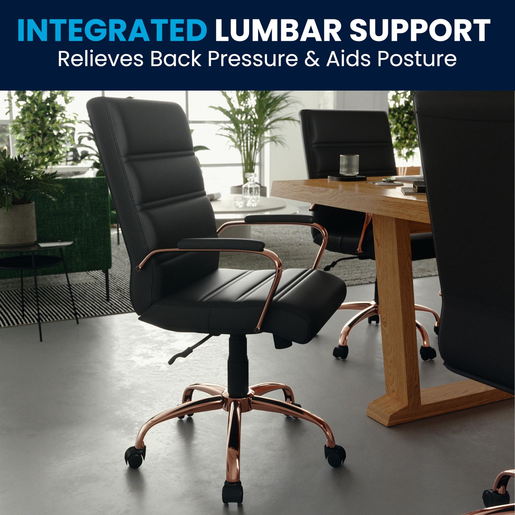 Flash Furniture Whitney Mid-Back Swivel LeatherSoft Desk Chair with Wheels, Padded Seat and Armrests, Adjustable Height Padded Office Chair, Black