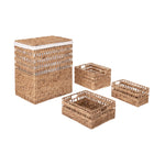 Seville Classics Premium Natural Handwoven Portable Laundry Bin Basket with Carrying Handles, Household Storage for Clothes, Linens, Sheets, Natural Water Hyacinth and Gray Rope, 3 Piece Set