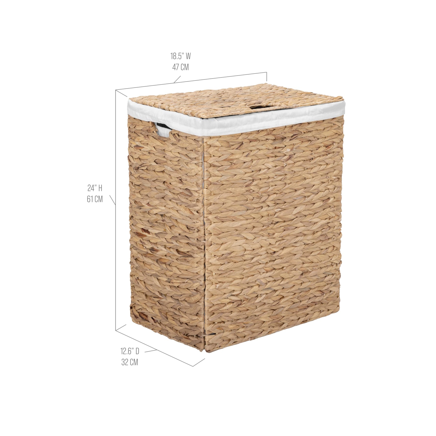 Seville Classics Premium Natural Handwoven Portable Laundry Bin Basket with Carrying Handles, Household Storage for Clothes, Linens, Sheets, Natural Water Hyacinth and Gray Rope, 3 Piece Set