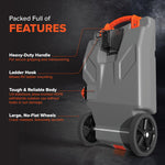Camco Rhino 36-Gallon RV Tote Tank - Features Large Heavy-Duty No-Flat Wheels & Built-in Gate Valve - Removable Steel Tow Adapter, 3’ Sewer Hose & More RV Accessories (39006)