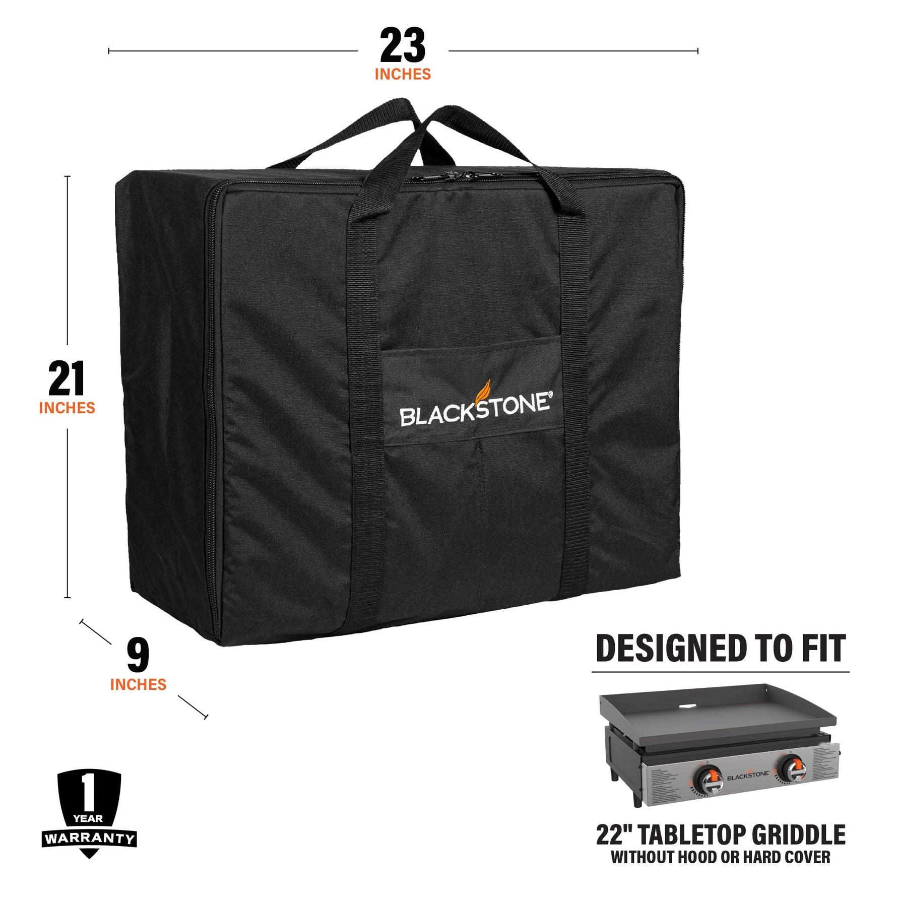 BLACKSTONE 1723 22” Tabletop Griddle Carry Bag, Heavy Duty, Weather Resistant, Griddle Cover, Black. Fits Griddles Without Hoods or Hard Covers.
