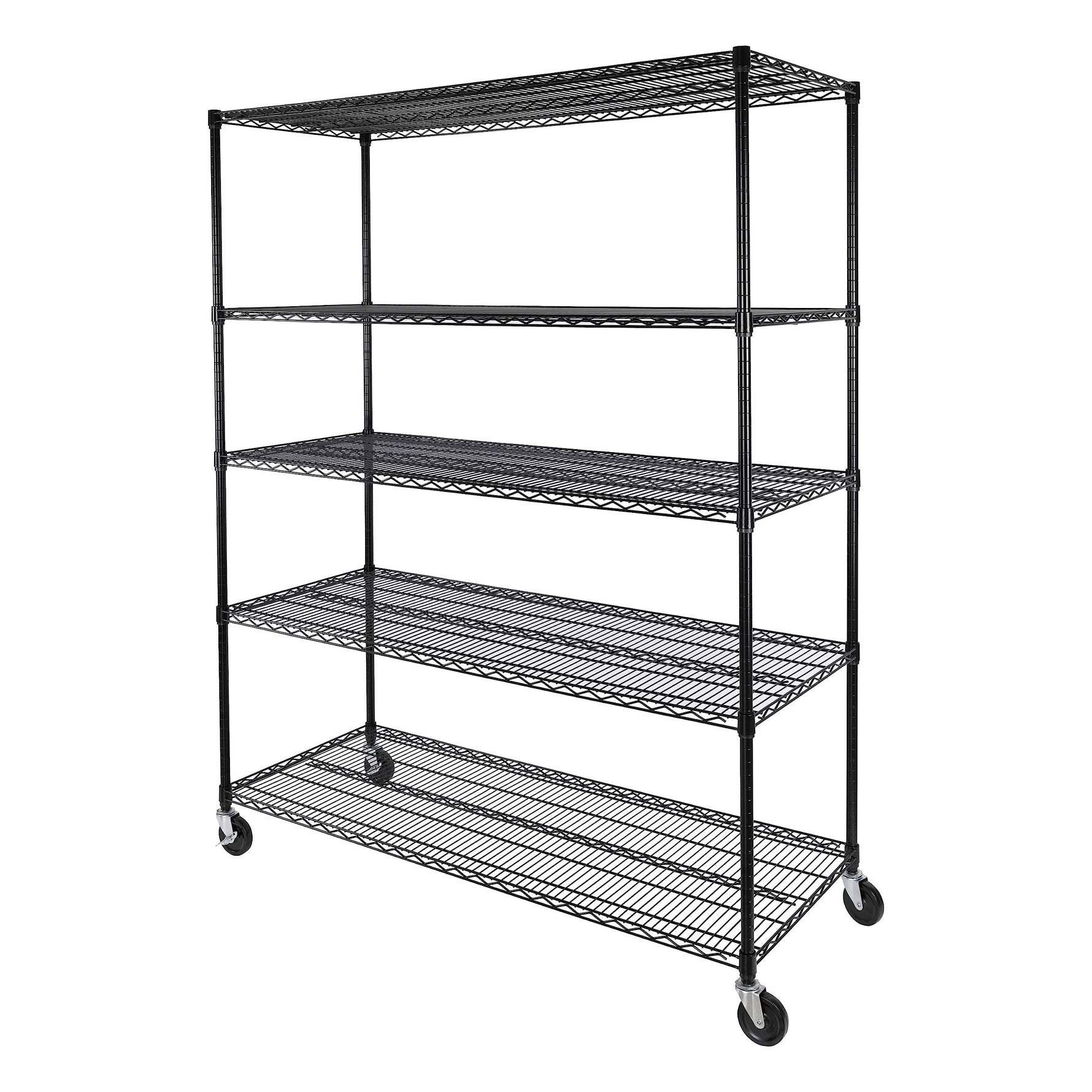 UltraDurable 5-Tier NSF Steel Wire Shelving, 48"W x 24"D x 76"H, Black | Heavy-duty commercial-grade solid steel wire storage rack featuring 800 pounds per shelf weight capacity