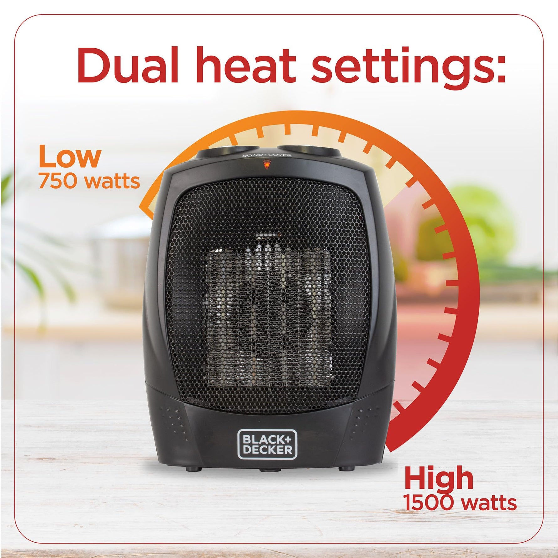 BLACK+DECKER Personal Ceramic Heater, Space Heater for Office Desk, Home Office & Personal Use Desk, 2 Heat & Fan Only Settings, Adjustable Thermostat, BHDC201, Black