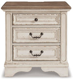 Signature Design by Ashley Realyn Traditional Cottage 1 Drawer Nightstand with Dovetail Construction & Open Display Shelf, Chipped White, 27" Tall, Distressed Brown