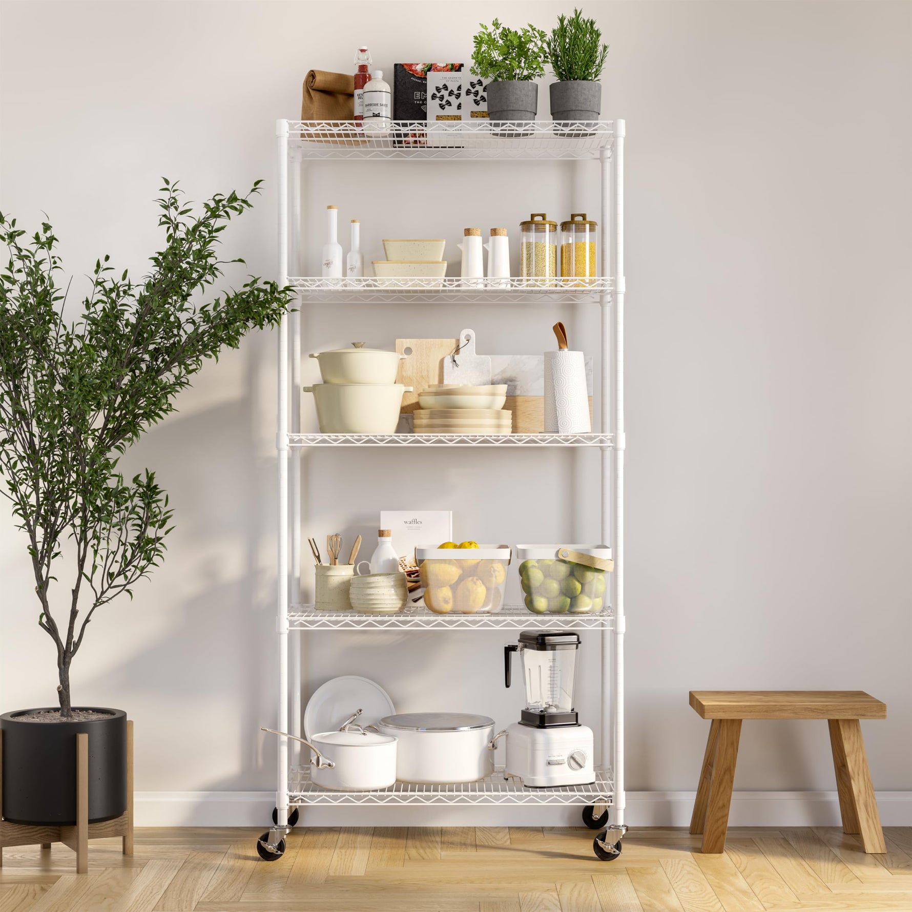UltraDurable 5-Tier NSF Steel Wire Shelving, 48"W x 24"D x 76"H, Black | Heavy-duty commercial-grade solid steel wire storage rack featuring 800 pounds per shelf weight capacity