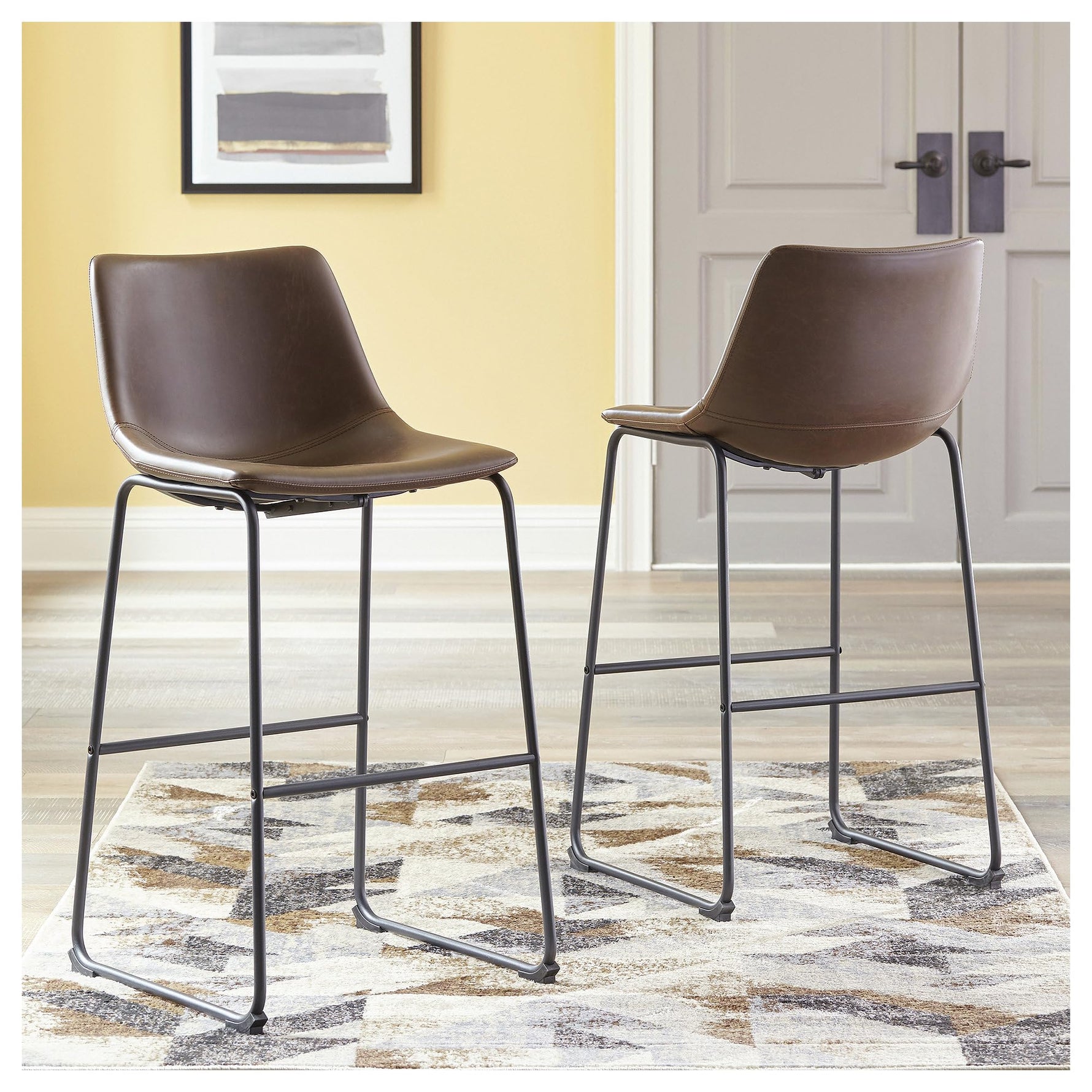 Signature Design by Ashley Centiar 24" Counter Height Modern Bucket Barstool, 2 Count, Black