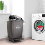 Corner Heavy-Duty Canvas Hamper w/Wheels, 24"W x 17.7"D, Natural White | Space-saving corner design holds 3 to 4 loads of laundry with a durable steel frame, smooth-rolling locking wheels