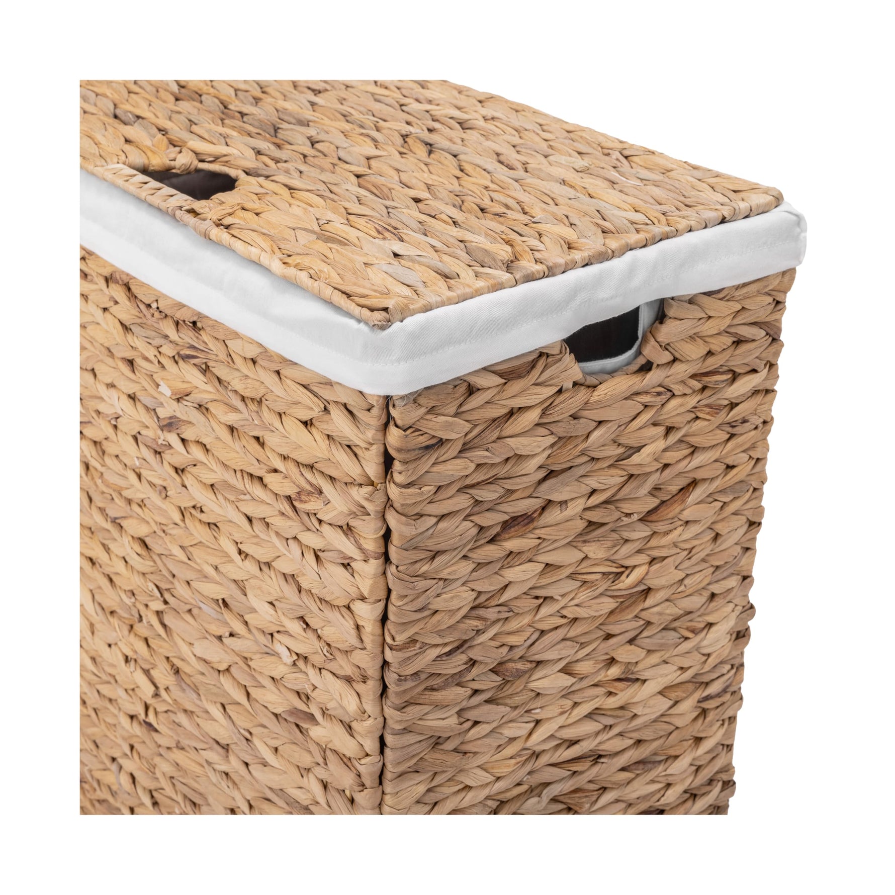 Seville Classics Premium Natural Handwoven Portable Laundry Bin Basket with Carrying Handles, Household Storage for Clothes, Linens, Sheets, Natural Water Hyacinth and Gray Rope, 3 Piece Set