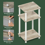 Furinno JUST Side Table, 3-Tier End Table, Open Shelves Night Stand, Bedside Table, Toolless Assembly, for Living Room, Bedroom, Bathroom, Columbia Walnut