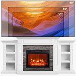 Naice 72" Electric Fireplace with Mantel and Cabinets, Fireplace TV Stand for Living Room Bedroom, Stacked Stone Surround and Remote Control 3D Realistic Flame, Black
