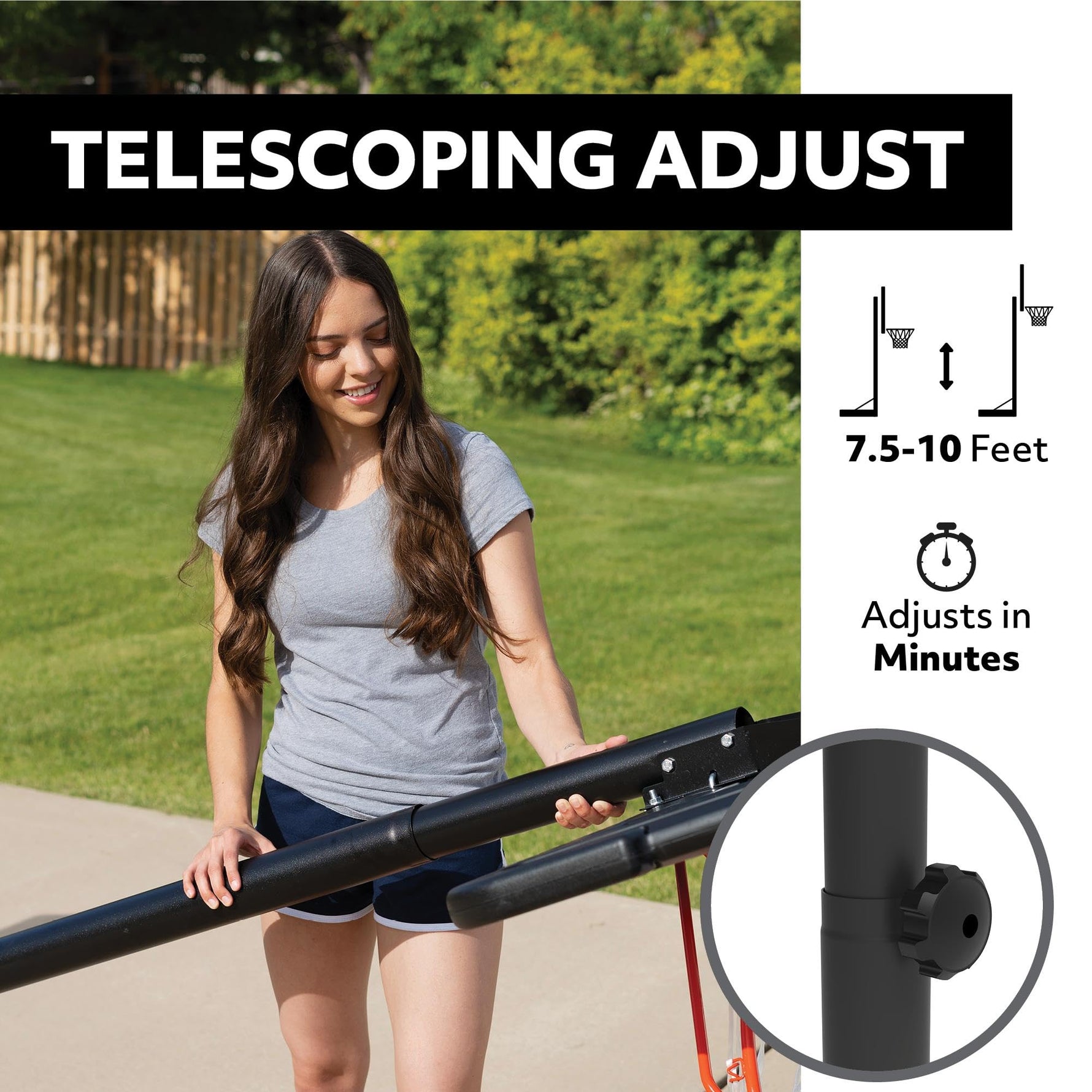 Lifetime Portable Basketball Hoop, Adjustable Height 7.5-10 Ft, 44 Inch Shatterproof Fusion Backboard, Base with Wheels
