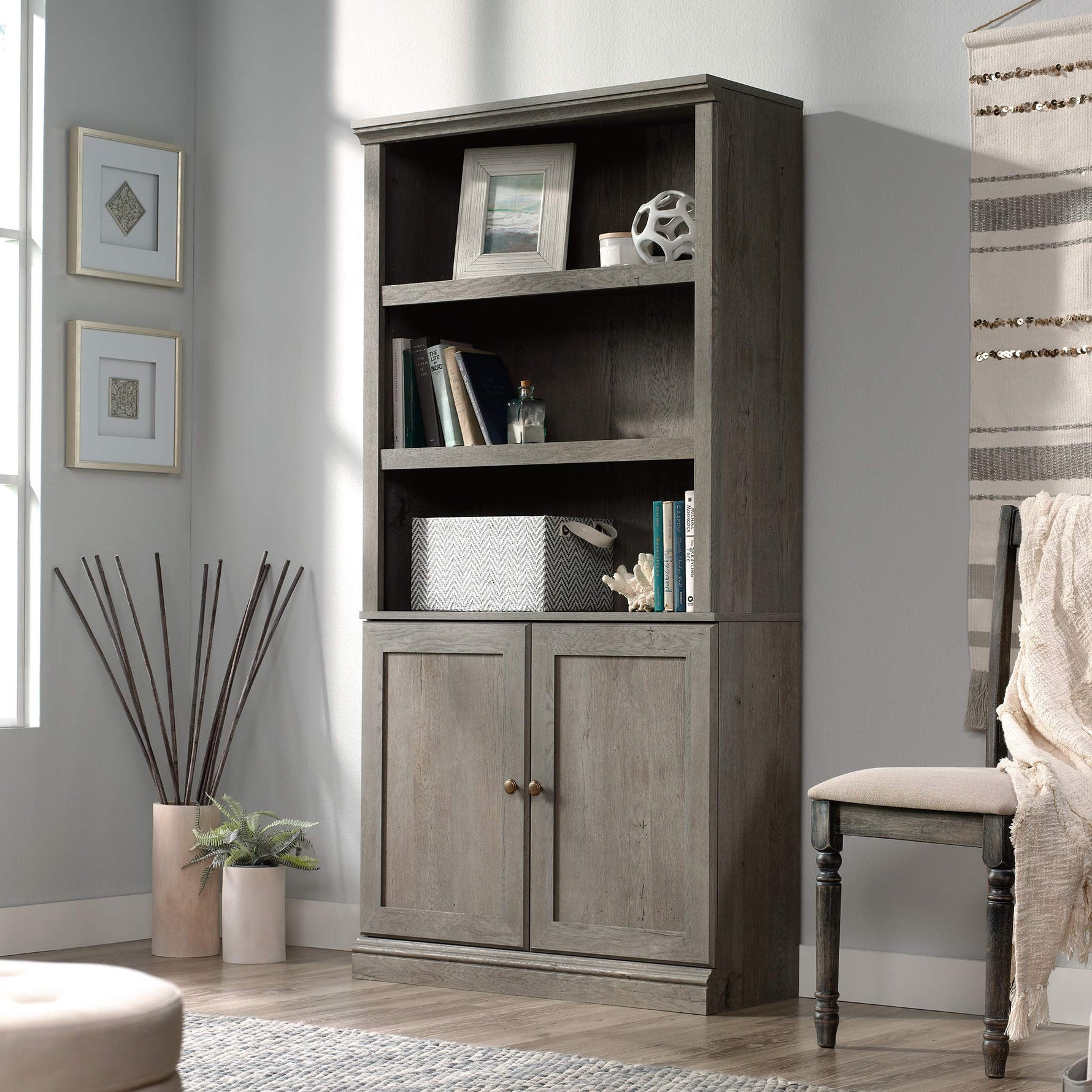 Sauder Miscellaneous Storage 5-Shelf/Book Shelf 2-Door Bookcase, Glacier Oak Finish