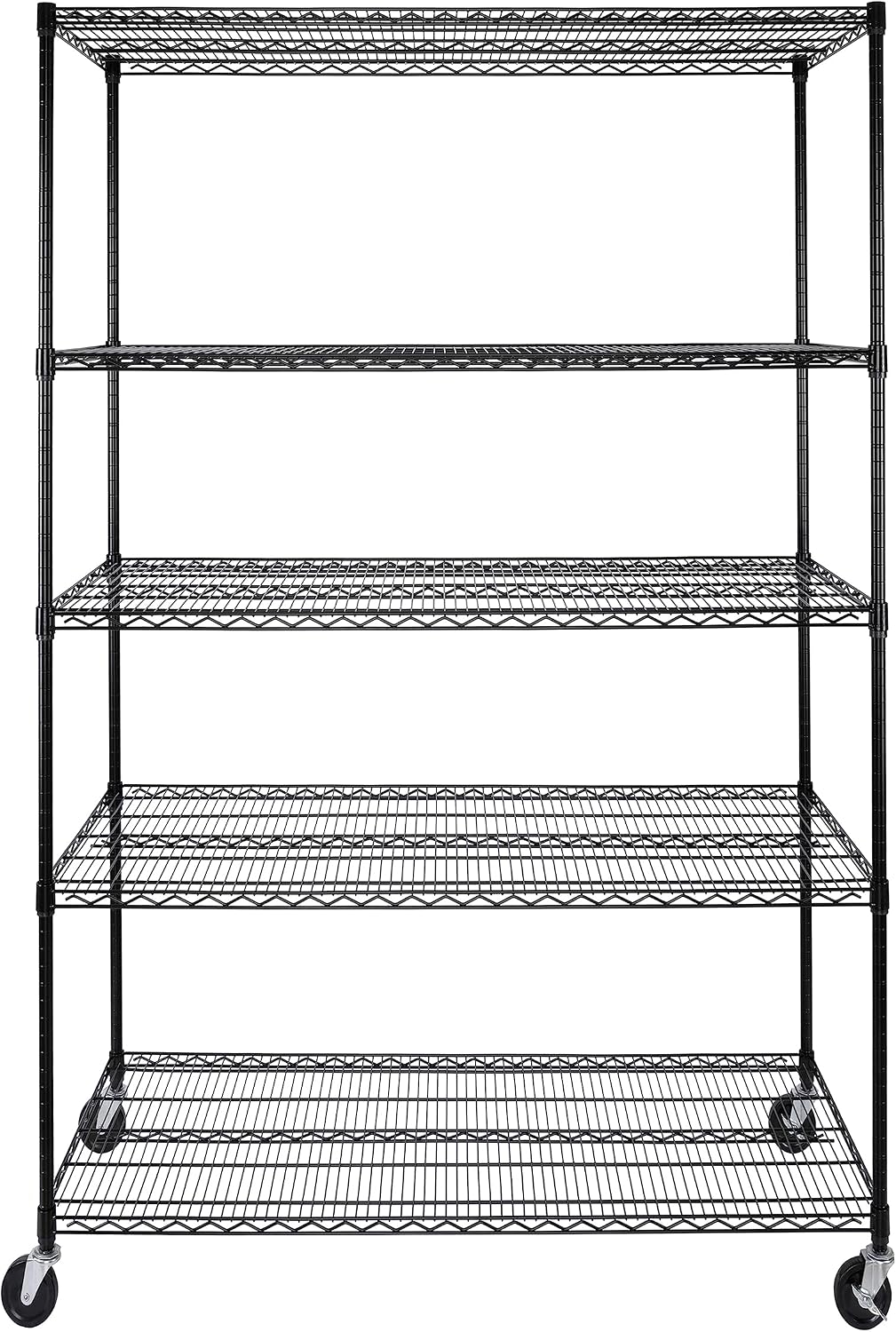 UltraDurable 5-Tier NSF Steel Wire Shelving, 48"W x 24"D x 76"H, Black | Heavy-duty commercial-grade solid steel wire storage rack featuring 800 pounds per shelf weight capacity