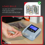 Cassida Quattro Fast Automatic Currency Counterfeit Detector with Advanced Sensors (UV,MG,IR,MT,Thickness,Size) - All-Orientation Feeding - Rechargeable Battery - 3.5" Value (Pass/Fail + UV/MG)