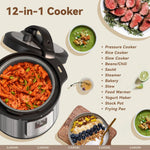 12-in-1 Electric Pressure Cooker 8 Quart, 1200W olla de presion Multi-Cooker with Non-Stick Ceramic Pot, Slow Rice Cooker, Saute, Steamer, Yogurt & Food Warmer, Delay Timer, Silver