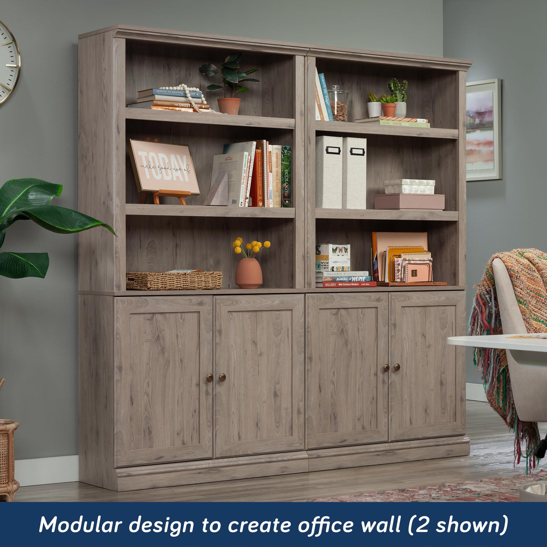 Sauder Miscellaneous Storage 5-Shelf/Book Shelf 2-Door Bookcase, Glacier Oak Finish