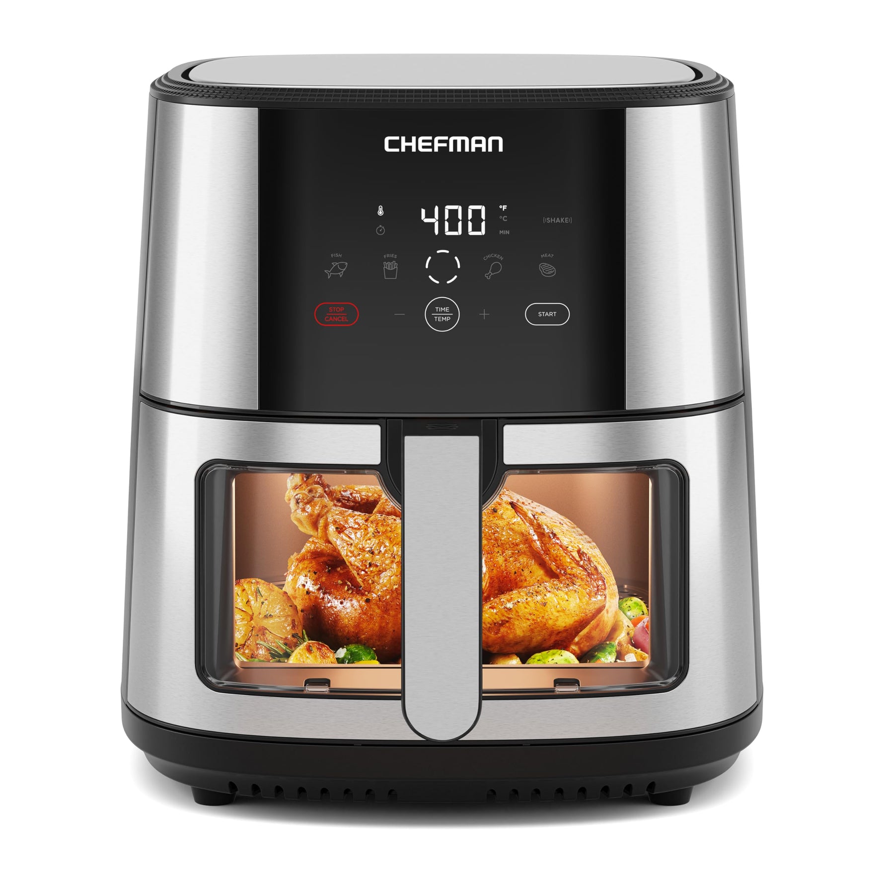 Chefman Air Fryer 8 Qt | TurboFry® 4-in-1 with 450°F Hi-Fry Option for Crispier Results | Bake, Dehydrate, Frozen | XL Nonstick Dishwasher-Safe Basket | Stainless Steel