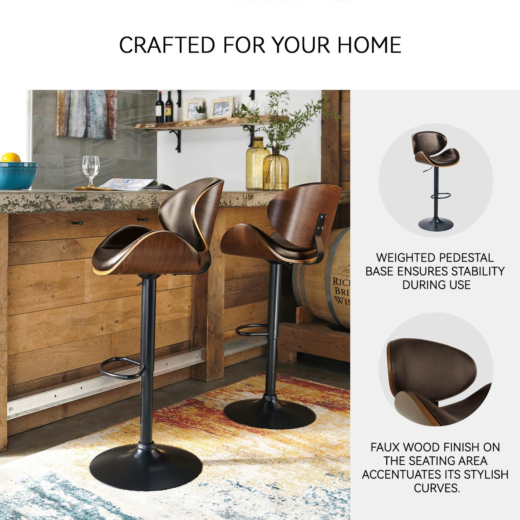 Signature Design by Ashley Centiar 24" Counter Height Modern Bucket Barstool, 2 Count, Black