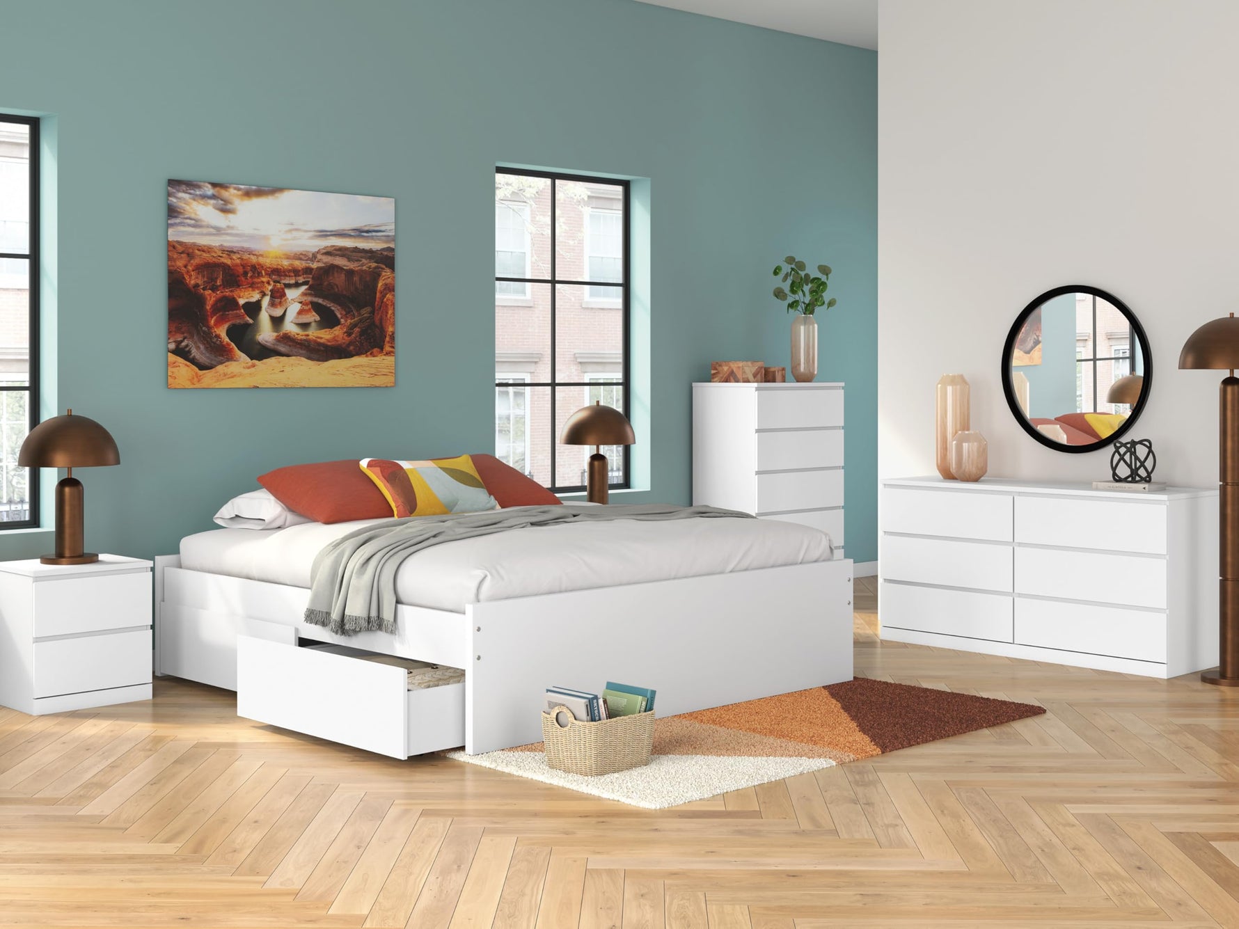 Signature Design by Ashley Onita Modern Nightstand with 2 Smooth-Gliding Drawers, Bedroom Night Stand for Bedside Storage, Hardware-Free, Wood, Solid White Finish