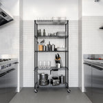 UltraDurable 5-Tier NSF Steel Wire Shelving, 48"W x 24"D x 76"H, Black | Heavy-duty commercial-grade solid steel wire storage rack featuring 800 pounds per shelf weight capacity