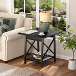 GreenForest End Table 24 inch for Living Room, Large Square Side Tables with X-Frame, Tall Industrial Bedside Nightstand with 2-Tier Storage, Rustic Walnut