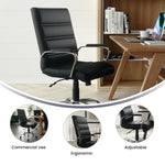 Flash Furniture Whitney Mid-Back Swivel LeatherSoft Desk Chair with Wheels, Padded Seat and Armrests, Adjustable Height Padded Office Chair, Black