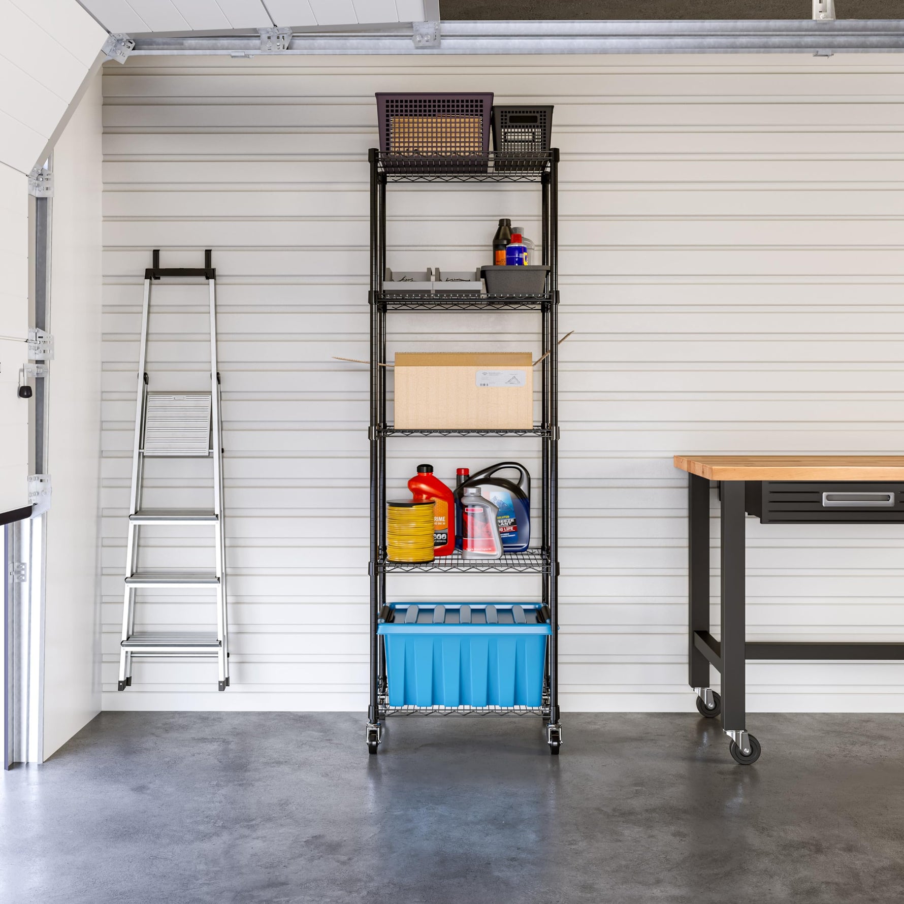 UltraDurable 5-Tier NSF Steel Wire Shelving, 48"W x 24"D x 76"H, Black | Heavy-duty commercial-grade solid steel wire storage rack featuring 800 pounds per shelf weight capacity