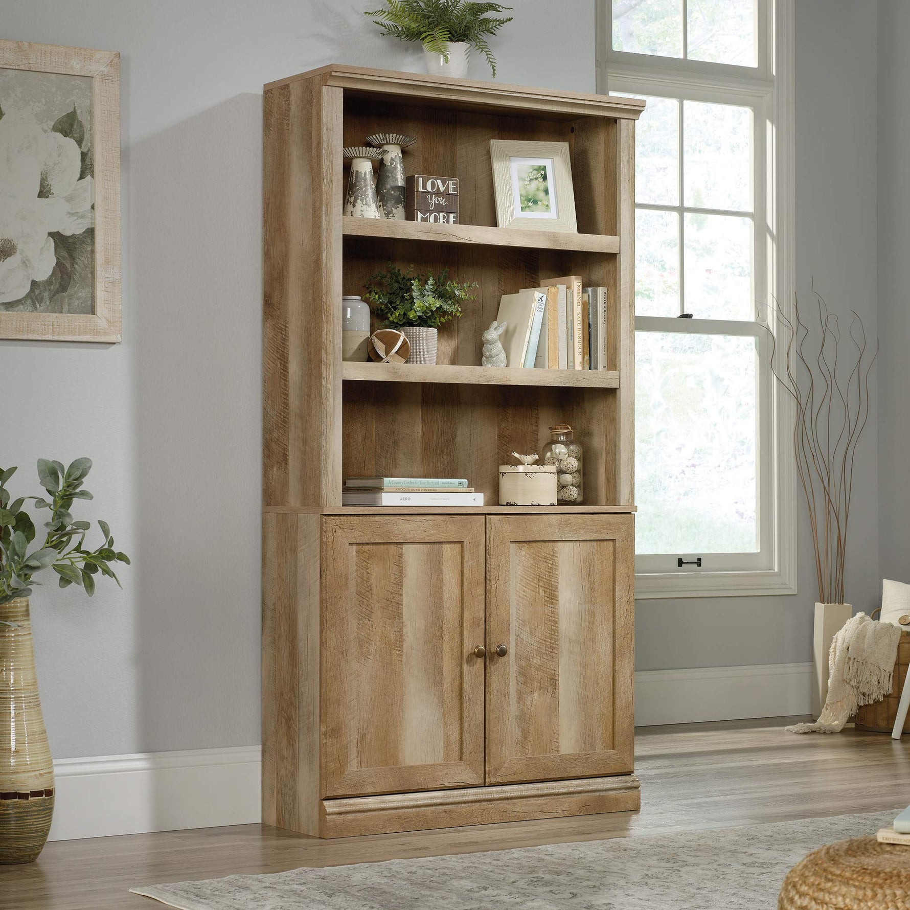 Sauder Miscellaneous Storage 5-Shelf/Book Shelf 2-Door Bookcase, Glacier Oak Finish